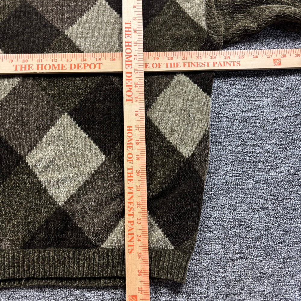 Vintage 1990s Knightsbridge Argyle Chenille Knit Grandpa Sweater Olive Green Med - Picture 6 of 7